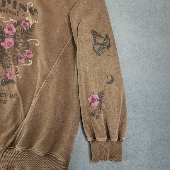 Vintage 90s Arizona Jean Co Sweatshirt Women's XS Brown Boho Music Floral - Picture 3 of 8
